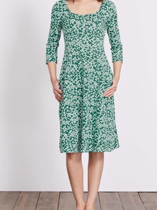 Boden Dresses & Skirts - BODEN Julianna Ponte Dress 3/4 Sleeve Fit Flare US 8R Green White Midi Pockets